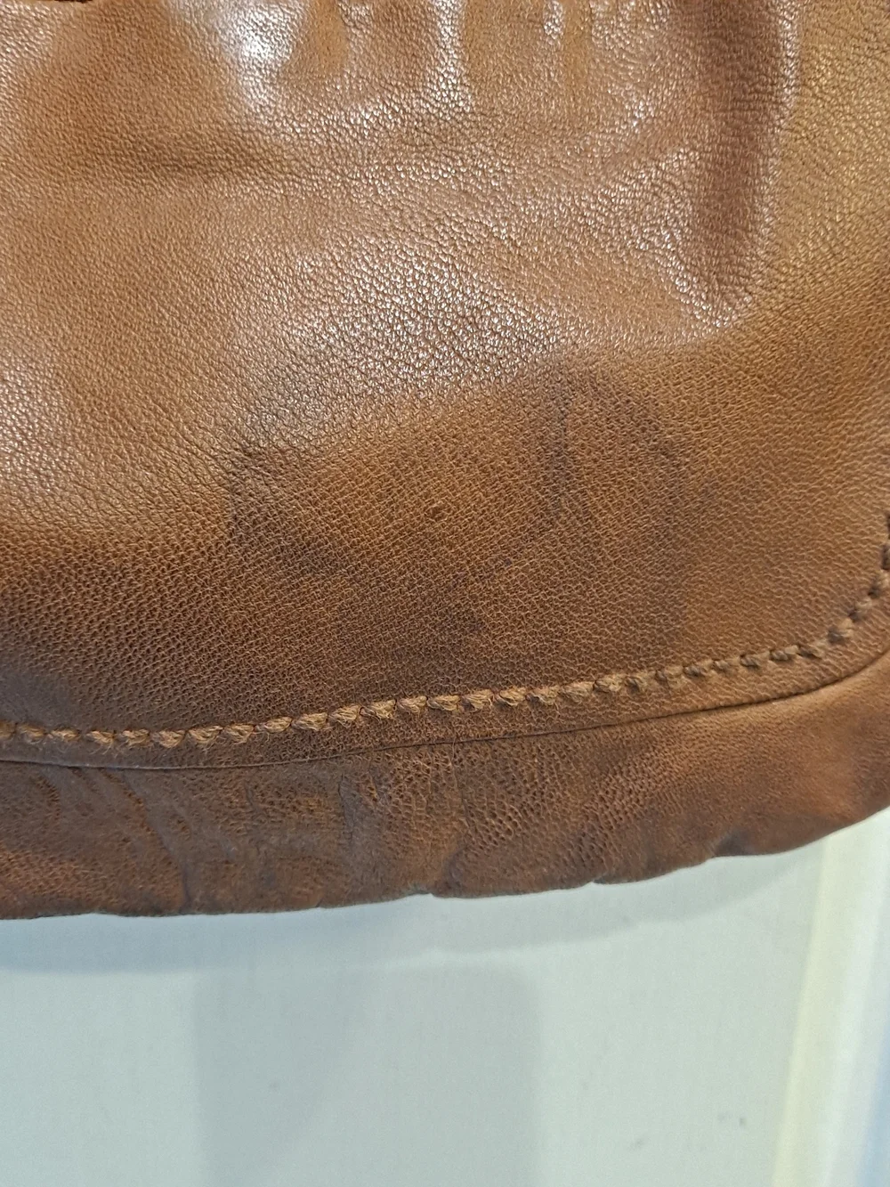 Fossil Cognac Brown Cowhide Lambhide Leather Satchel Front Buckle Flap Brass